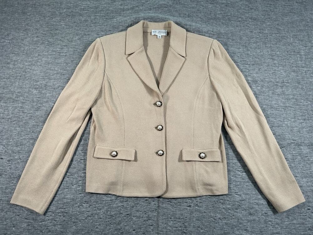 St. John Collection Jacket Womens 16 Beige Classic Luxury Designer Knit